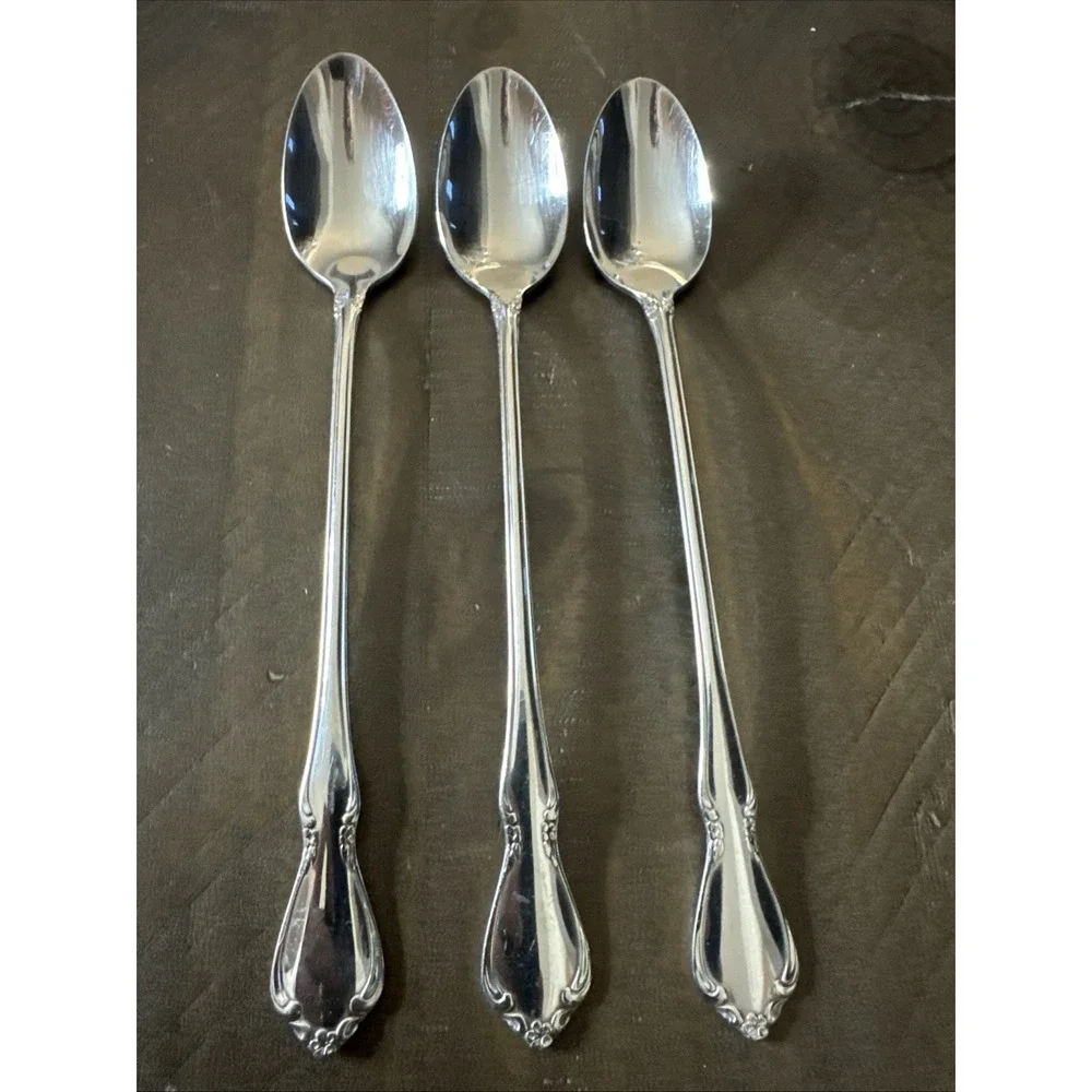 Oneida Oneidacraft Deluxe CHATELAINE Stainless Iced Tea Spoons-3